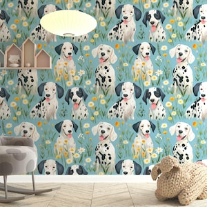 ダルメシアンのカラフルな犬の絵のウォール ストライカー | 子供部屋用粘着式、剥がして貼る壁紙、貼り付け済み壁画 | ホーム デコレーション ビニール