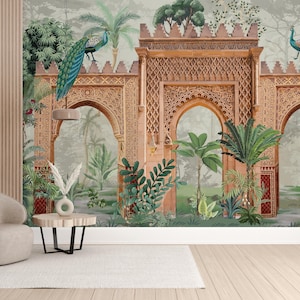 Royal Mughal Arch Peel and Stick Wallpaper | Indian Palace Garden Wall Mural | Removable Traditional Art Wallpaper | Exotic Boho Wall Décor