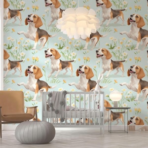 ビーグルのカラフルな犬の絵のウォール ストライカー | 子供部屋用粘着式、剥がして貼る壁紙、貼り付け済み壁画 | ホーム デコレーション ビニール