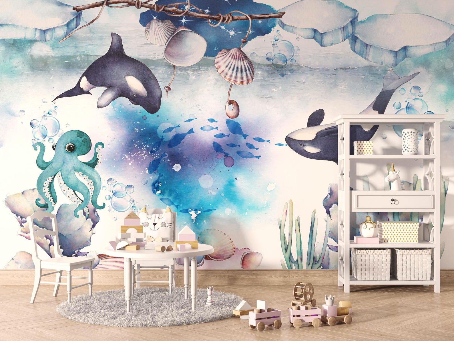 Underwater Ocean Wallpaper | Nautical Nursery Wall Decor | Removable