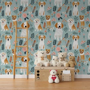 Dog Doodle Wallpaper |  | Easy Peel & Stick Wallpaper | Removable Kids Room Wall Decal |Adorable Dog Pattern Wallpaper