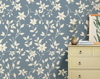 Blue Floral Watercolor Wallpaper | Botanical Vines Peel and Stick