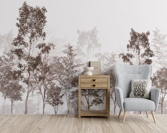 Vintage Tree Wallpaper | Forest Wall Art Peel and Stick | Woodland Forest Decor | Renter Friendly Removable Wallpaper