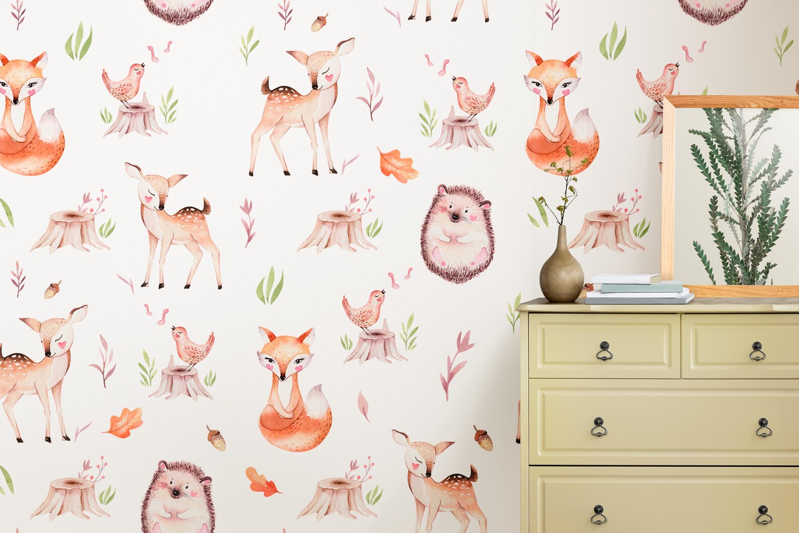Woodland Nursery Wallpaper | Fox, Deer, Bird Design | Cute Animal Peel ...