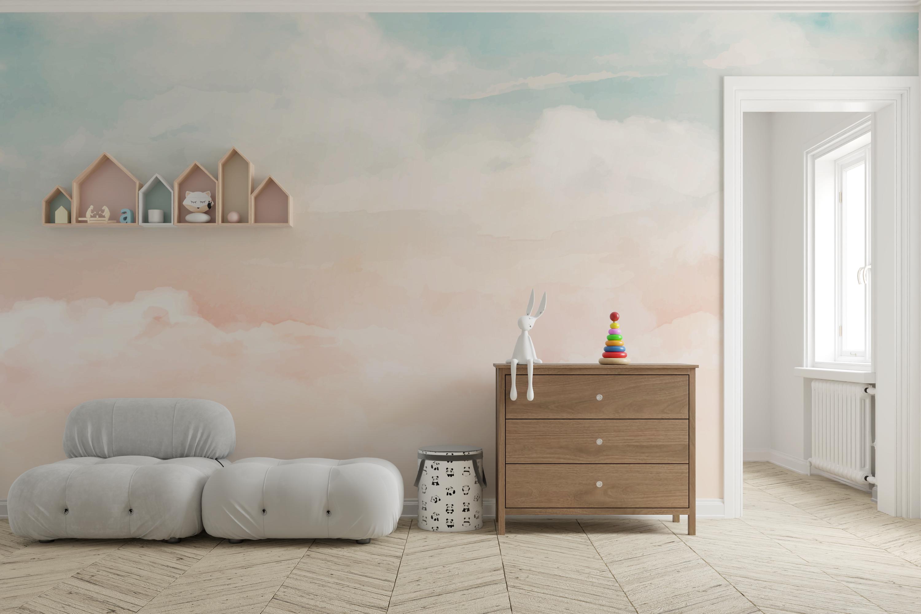 Pastel Sky Cloud Wallpaper Mural | Pink & Blue Ombre Peel and Stick ...