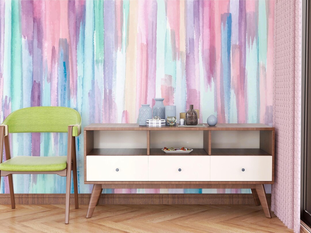 Pastel Rainbow Watercolor Wallpaper | Boho Peel and Stick Wall Mural - Etsy