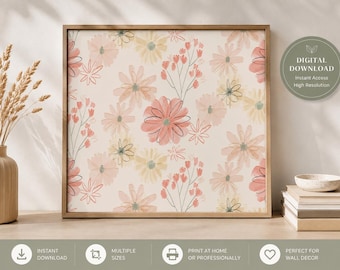 Pastel Floral Digital Print | Watercolor Botanical Wall Art | Printable Flower Artwork | Soft Cottagecore Decor | Instant Download