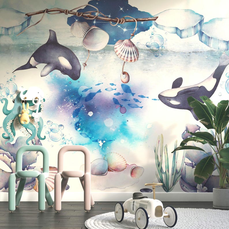 Underwater Ocean Wallpaper | Nautical Nursery Wall Decor | Removable