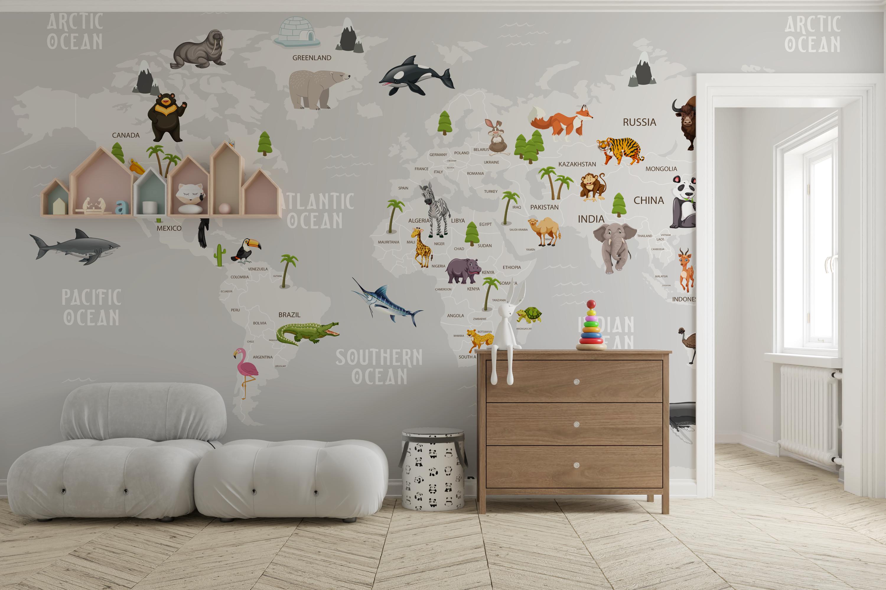 World Map Kids Wall Mural, Nursery Wall Decal, Nursery Removable ...