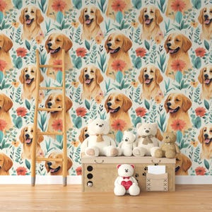 Golden Retriever Colorful Dog Drawing Wall Sticker Kids Room Self Adhesive, Peel and Stick Wallpaper, Pre-Pasted Wall Mural Home Decor Vinyl