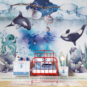 Papel tapiz para habitación infantil con temática oceánica: arte náutico autoadhesivo