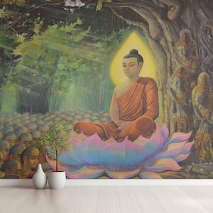 Buddha Forest Wall Mural: Spiritual Meditation Room Decor