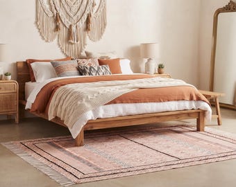 Alfombra Kilim de algodón estampada a mano, Dhurrie de tejido plano bohemio, decoración geométrica para sala de estar.
