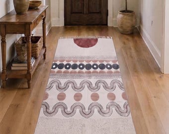 Alfombra Kilim Hippie para Sala de Estar, Dhurrie de Algodón de Tejido Plano Boho, Decoración Geométrica Multicolor para Pisos, Detalle Decorativo para el Hogar Indio Hecho a Mano