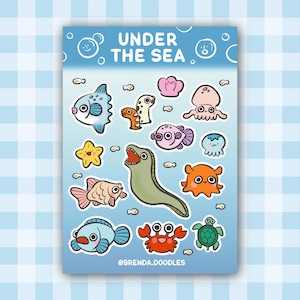 Bajo el mar: juego de pegatinas impermeables de criaturas marinas tamaño A6
