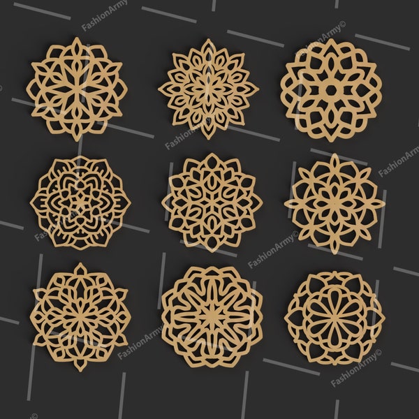 9 Mandala coaster Templates Vector Digital SVG DXF Files Instant Download cnc Laser GlowForge Cutting Cricut Maker JB-1690