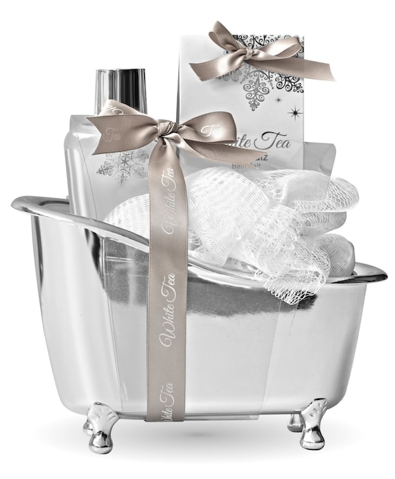 Badeartikel in Badewanne Geschenkset in Badewanne White Tea