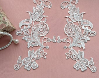 1 Pair Vintage Style Lace Applique, Ivory Lace Flower, Embroidery Motif For Wedding Dress Sew,Bridal Veil Lace Fabric,Wedding Accessories