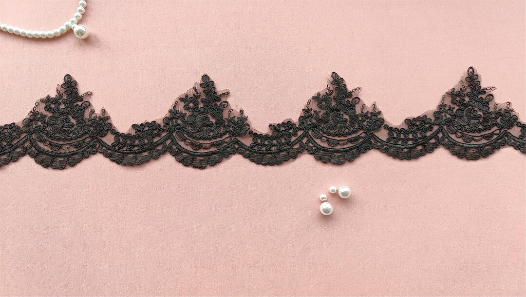 Black Lace 2023 Embroidery Fabric 10.5 Cm Width Lace Ribbon Craft Black Lace Trim Sewing Wedding