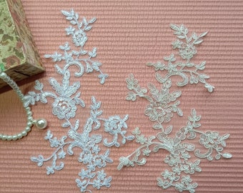 1 Pair Lace Floral,Black White Lace Flower, bridal Wedding Dress Sewing Lace Applique,Lace Collar Trim DIY Craft,Lace Fabric for bride veil