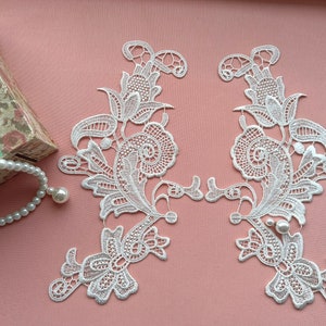 1 Pair Vintage Style Lace Applique, Ivory Lace Flower, Embroidery Motif For Wedding Dress Sew,Bridal Veil Lace Fabric,Wedding Accessories zdjęcie 2