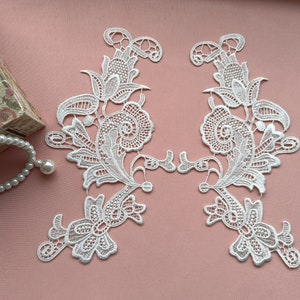 1 Pair Vintage Style Lace Applique, Ivory Lace Flower, Embroidery Motif For Wedding Dress Sew,Bridal Veil Lace Fabric,Wedding Accessories zdjęcie 4