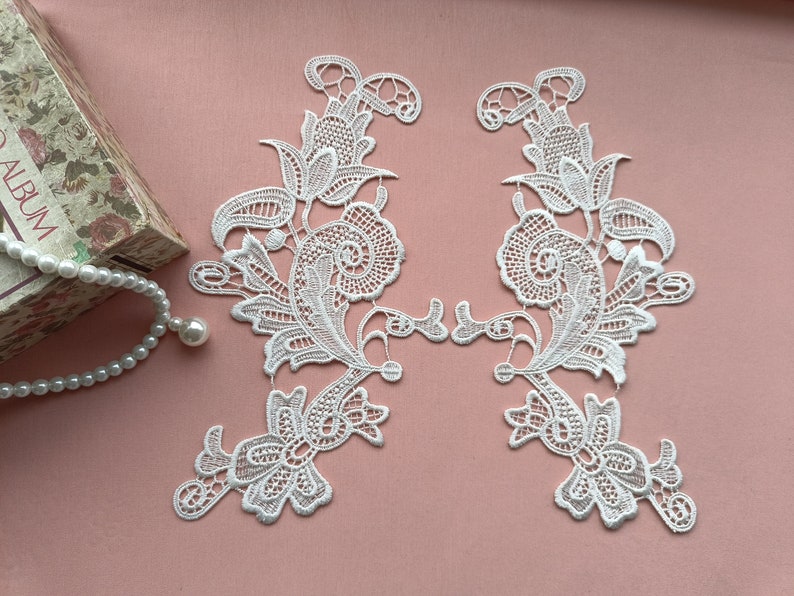 1 Pair Vintage Style Lace Applique, Ivory Lace Flower, Embroidery Motif For Wedding Dress Sew,Bridal Veil Lace Fabric,Wedding Accessories zdjęcie 4