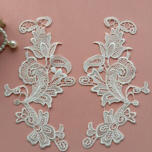 1 Pair Vintage Style Lace Applique, Ivory Lace Flower, Embroidery Motif For Wedding Dress Sew,Bridal Veil Lace Fabric,Wedding Accessories zdjęcie 3