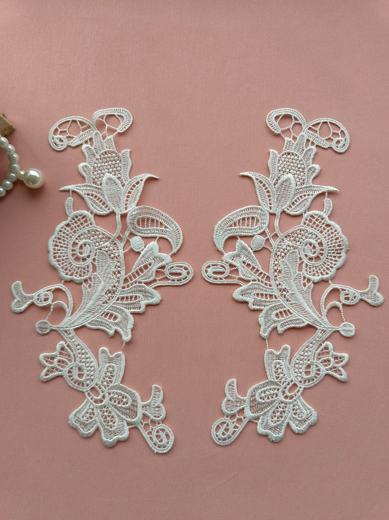 1 Pair Vintage Style Lace Applique, Ivory Lace Flower, Embroidery Motif For Wedding Dress Sew,Bridal Veil Lace Fabric,Wedding Accessories zdjęcie 3