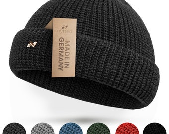 NYTTED® short Cousteau hat made from 100% finest virgin wool for men and women - winter hat, fisherman's hat, knitted hat