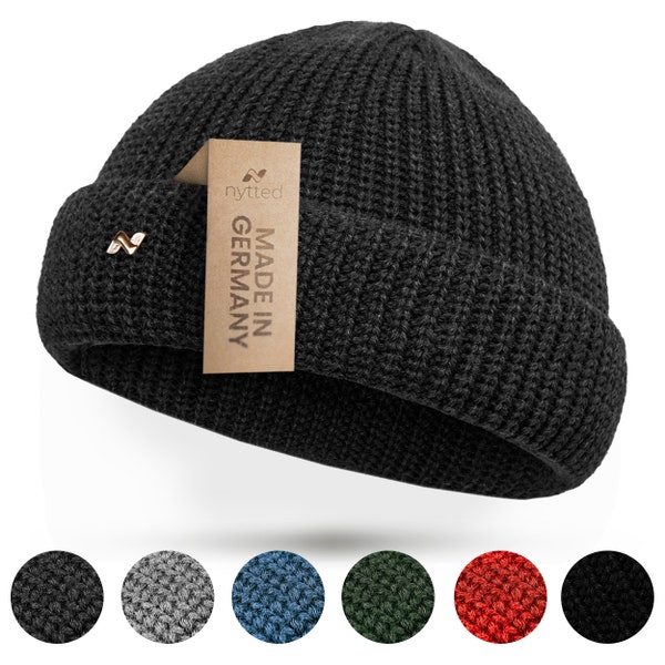 NYTTED® kurze Cousteau Mütze aus 100% feinster Schurwolle für Damen & Herren - Winter Mütze Fischer Mütze Strickmütze