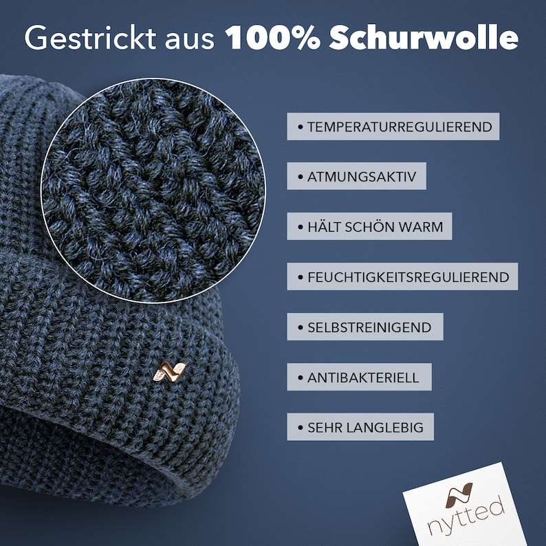 NYTTED® kurze Cousteau Mütze aus 100% feinster Schurwolle für Damen & Herren Winter Mütze Fischer Mütze Strickmütze Bild 3