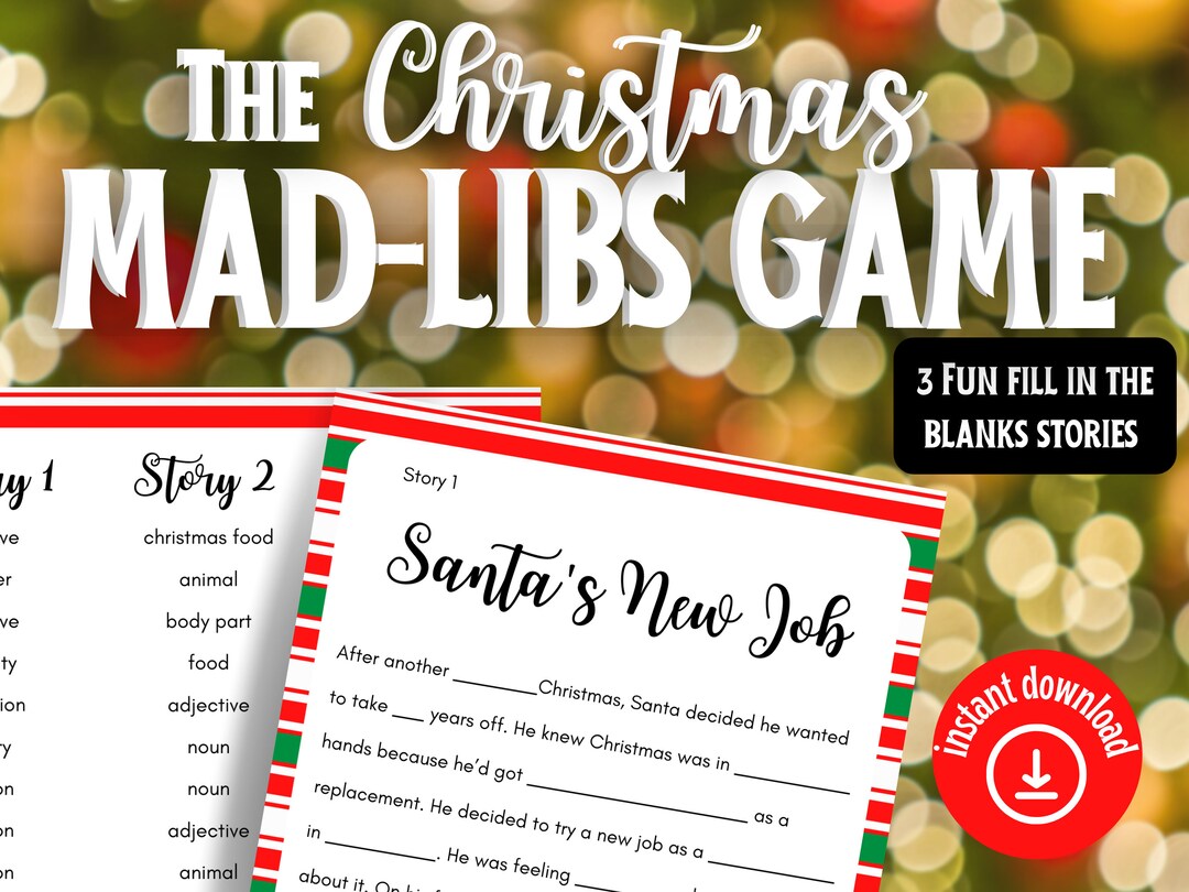 Christmas Mad Libs Printable Game for Kids, 3 Children's Christmas Day ...