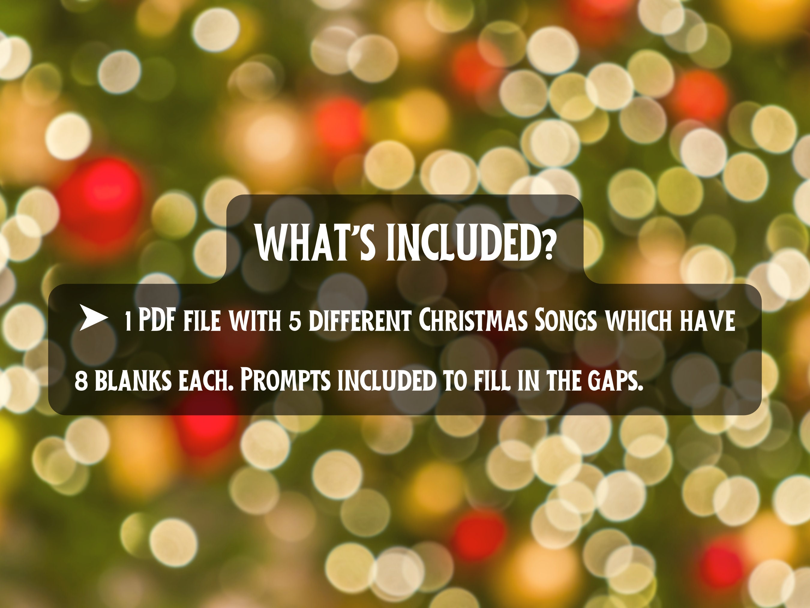 Christmas Song Mad Libs Game, 5 Xmas Songs Fill in the Blanks