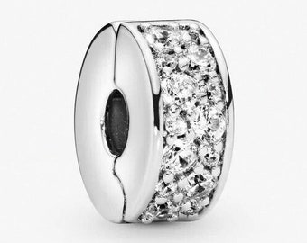 Pandora Clear Pavé Clip Charm compatible con pulsera Pandora, colgante brillante, plata de ley S925, regalo de Navidad para ella