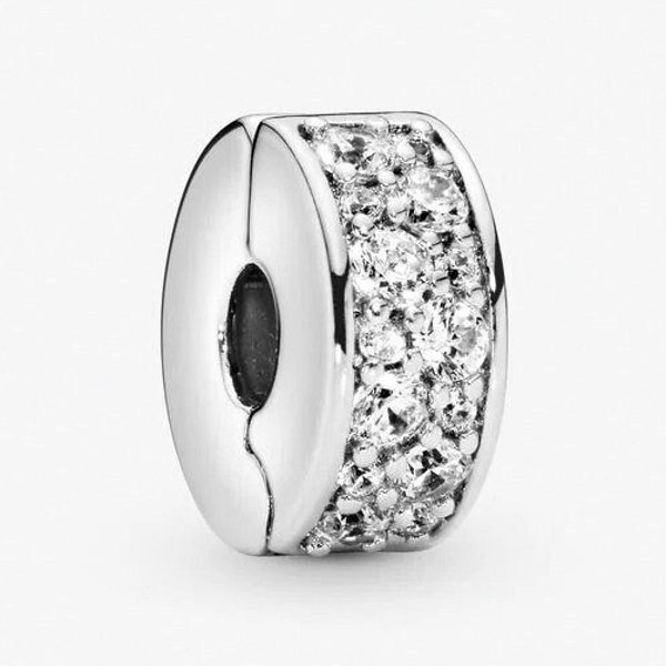 Pandora Clear Pavé Clip Charm  Compatible With Pandora Bracelet, Sparkling Pendant , S925 Sterling Silver, Christmas Gift for her