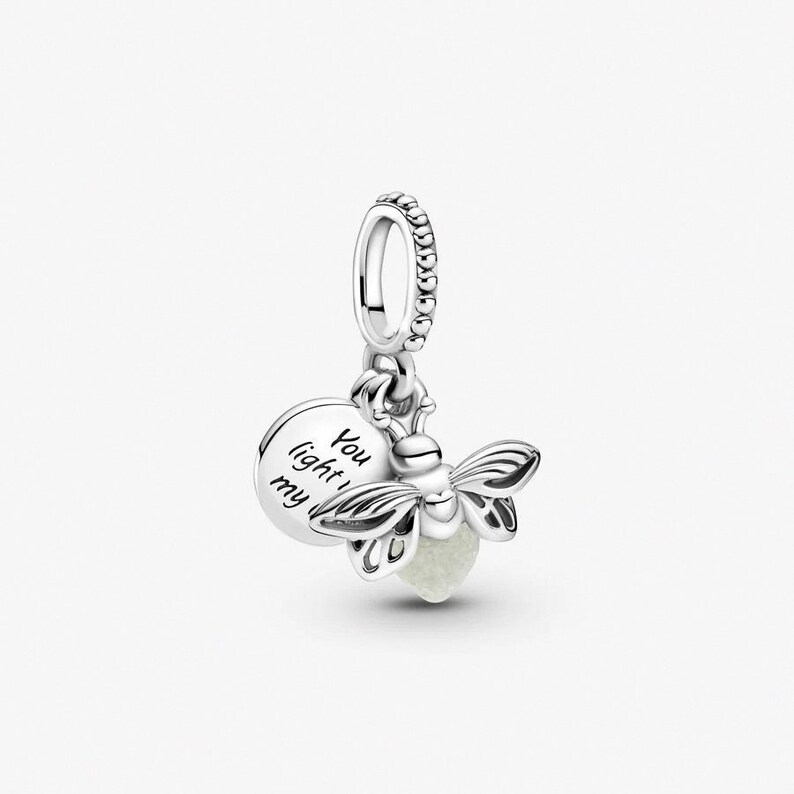 Pandora Ciondolo lucciola fosforescente, compatibile con bracciale Pandora, ciondolo scintillante, argento sterling S925, regalo per lei immagine 1