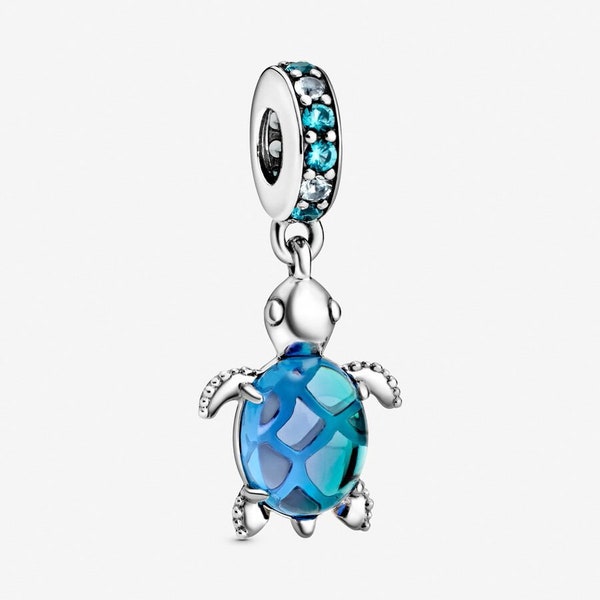 Charme de tortue de mer en verre de Murano Pandora, compatible avec le bracelet Pandora, pendentif étincelant, argent sterling S925, cadeau pour elle