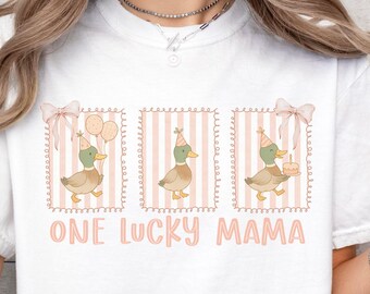 Maglietta abbinata per il primo compleanno di One Lucky Duck, maglietta abbinata per la famiglia One Lucky Mama, maglietta abbinata per il compleanno di Mommy Duck Comfort Colors