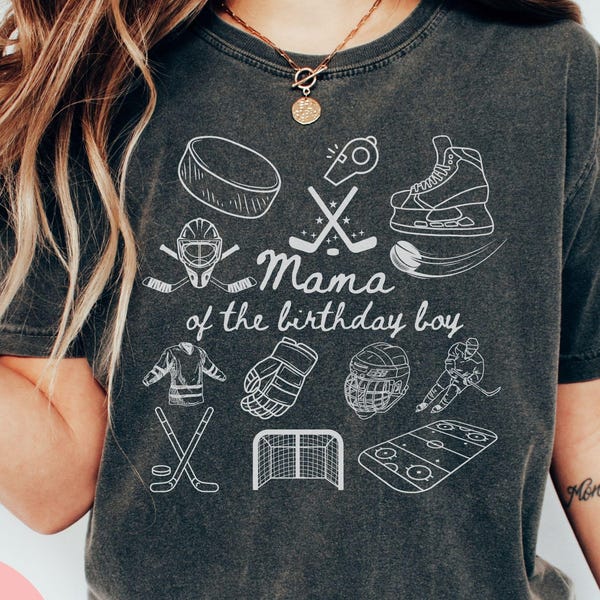 Camiseta de aniversário para família com tema de hóquei, camiseta de aniversário para menino, camiseta de 1º aniversário, camiseta de primeiro aniversário com tema de hóquei, camiseta para pais e mães que gostam de hóquei, tema de hóquei