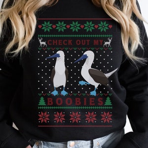 Sudadera con piqueros de patas azules, sudadera fea y divertida de Navidad, suéter con pájaro piqueros de patas azules, camiseta para amantes de los animales, linda camiseta de Navidad