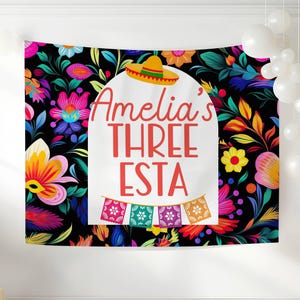Fondo de cumpleaños Three Esta, pancarta personalizada de fiesta mexicana, decoración de fiesta de tercer cumpleaños, pancarta personalizada para cumpleaños de Cinco de Mayo