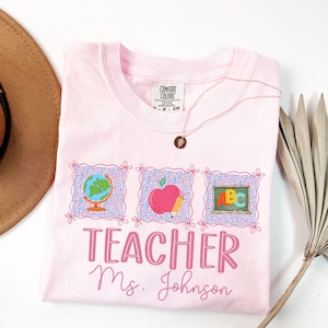 Custom Comfort Colors Teacher Shirt, Coquette Pink Bow Tee, Back to School Shirt, Teacher Appreciation Gift, Teacher Shirt Elementary School