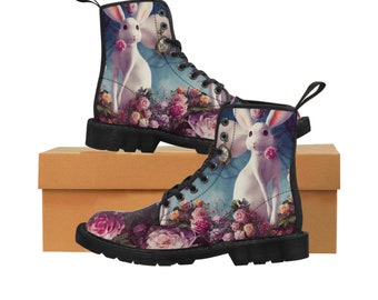 Women's Canvas Boots - Alice in Wonderland White Rabbit and Pocketwatch - Great Unique Gift for Her