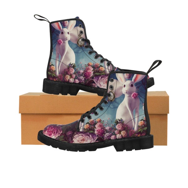 Women's Canvas Boots - Alice in Wonderland White Rabbit and Pocketwatch - Great Unique Gift for Her