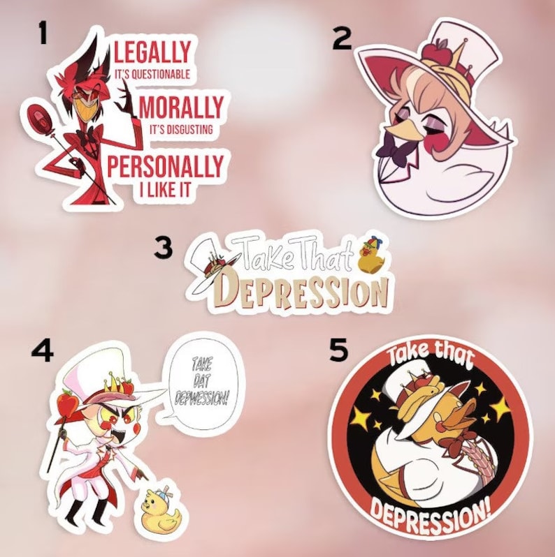 Haz.bin Hotel Take That Depression Sticker, Small Lucifer Duckie