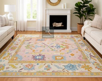 Handmade Pink Turkish Oushak Hand Knotted Rug 4x6 5x8 6x9 8x10 9x12 10x14 Handmade Rugs for Bed Room modern Oushak rug colorful oushak rug