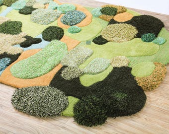 Moss Tufted Wool Rug: 3D Forest Design, Irregular Green Rug For Christmas Gift And Nursery