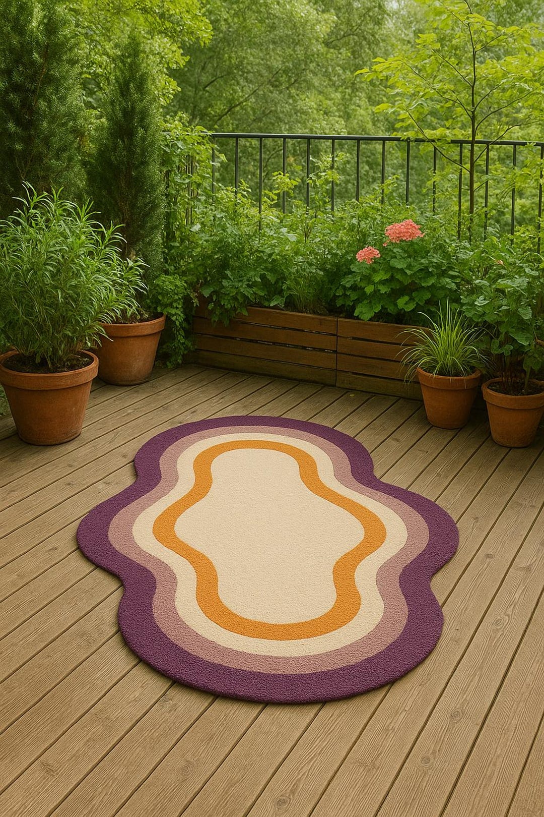 Undulating Small Rugs Irregular Hand-tufted Wool Rug: Abstract Amoeba Design Borderd Wool ...