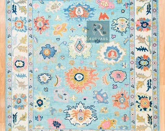 Aqua Blue Turkish Oushak rug Handknotted Rug 3x54x6 5x8 6x9 8x10 9x12 10x14 Handmade Persian Rugs Modern Oushak rug Washable Oushak rug Etsy